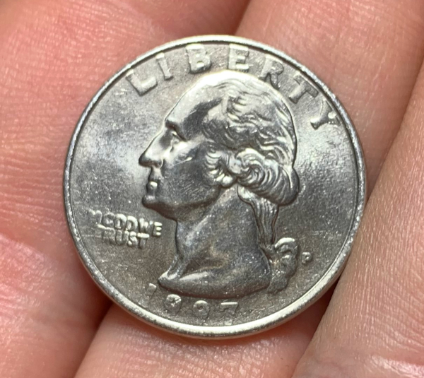 1997-Washington-Quarter-100%-Missing-Clad-On-Reverse